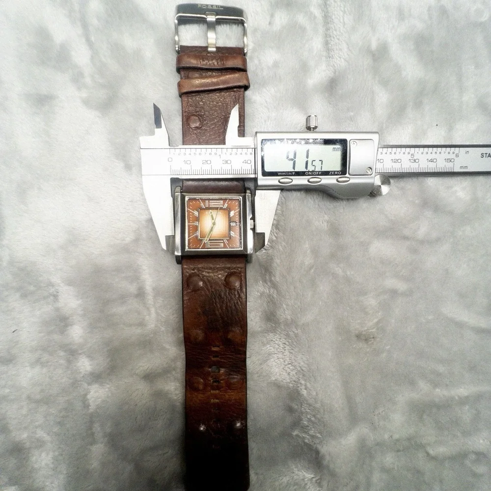 Fossil JR-9272 Square Watch Wide Leather Band 42mm Mens Watch 5atm Sunburst Dial